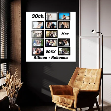 Custom Modern Wedding Anniversary 12 Photo Collage Customized Printed Square Acrylic Photo Frame