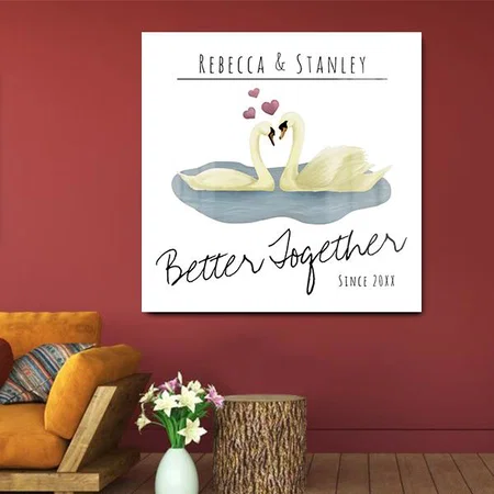 Rustic Watercolor Swans Wedding Anniversary Date Customized Printed Square Acrylic Photo Frame