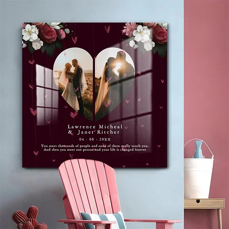 Classic Red Custom Heart shape gift for her & him Customized Printed Square Acrylic Photo Frame