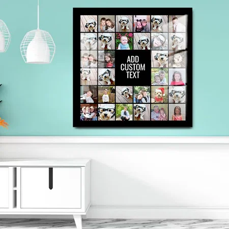32 Photo Collage Modern Square Black - White Text Customized Printed Square Acrylic Photo Frame