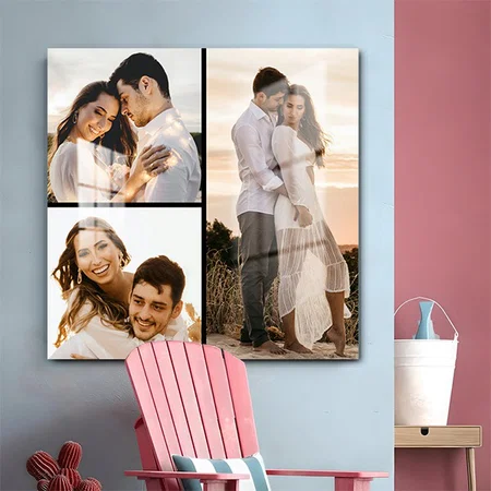 3 Photo Wedding Collage Customized Printed Square Acrylic Photo Frame