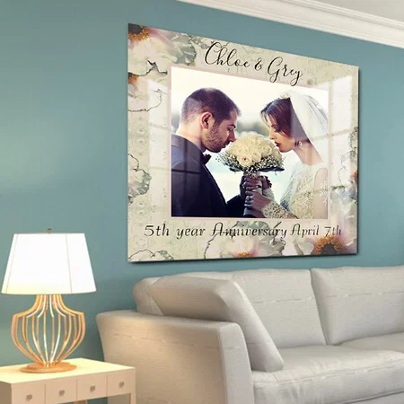 5th Year Anniversary Antique Wood Grain Floral Customized Printed Square Acrylic Photo Frame