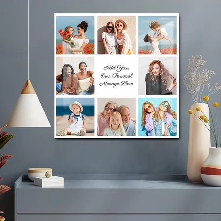 8 Photo Collage Add Your Greeting Customized Printed Square Acrylic Photo Frame
