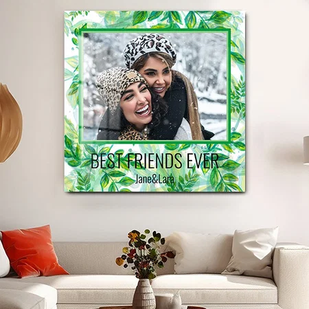 Friend Photo Portrait Jungle Green Theme Customized Printed Square Acrylic Photo Frame