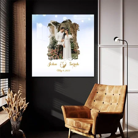 Blue Elegance, Wedding Picture Frame with Date Customized Printed Square Acrylic Photo Frame