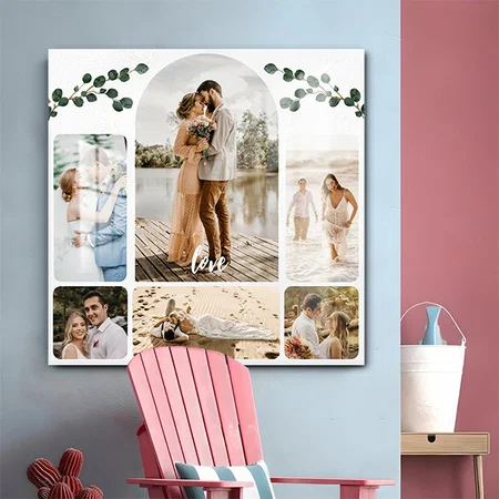 Six Photo Collage Couple Wedding Customized Printed Square Acrylic Photo Frame