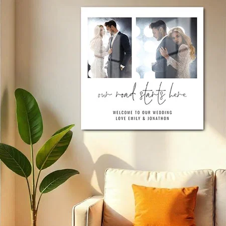 Our Road Starts Here 2 Photos Name Welcome Wedding Customized Printed Square Acrylic Photo Frame
