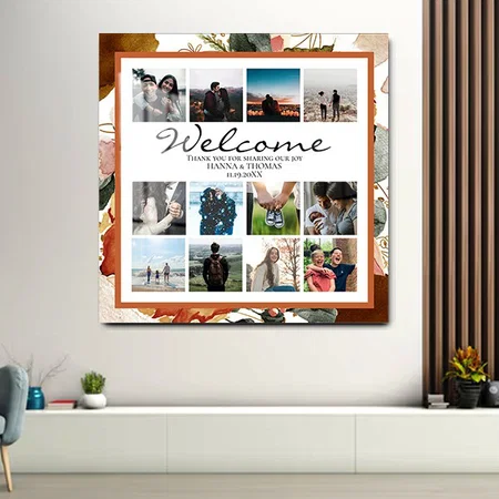Autumn Wedding Fall Watercolor Floral Welcome Sign Customized Printed Square Acrylic Photo Frame