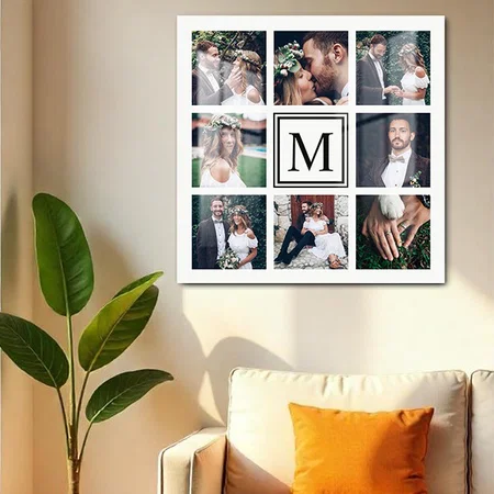 Custom Square Collage 8 Wedding Photo Monogram Customized Printed Square Acrylic Photo Frame