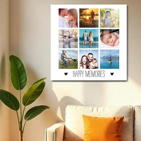 Happy Memories Family 9 Photo Customized Printed Square Acrylic Photo Frame