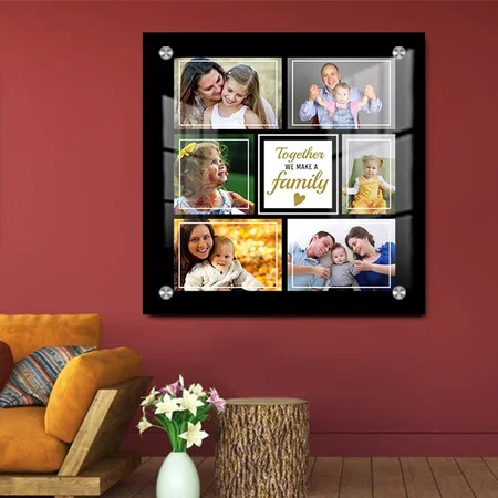 Create Your Own 6 Photo Collage Family Quote Black Faux Customized Printed Square Acrylic Photo Frame