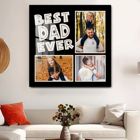 Best Dad Ever Artsy Typography 3 Photo Customized Printed Square Acrylic Photo Frame