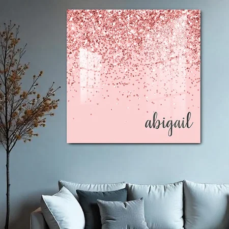 Girly Glitter Blush Pink Modern Monogram Customized Printed Square Acrylic Photo Frame