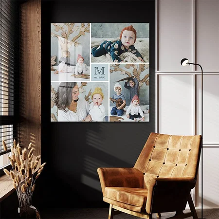 Modern Square Family Monogram Photo Collage Customized Printed Square Acrylic Photo Frame