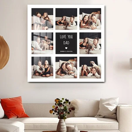 Love You Dad | Photo Collage Handwritten Text Customized Printed Square Acrylic Photo Frame