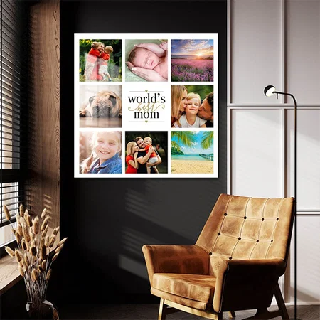Worlds Best Mom Elegant 8 Photo Collage Customized Printed Square Acrylic Photo Frame