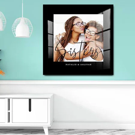 Sisters Script Typographic Overlay Family Memories Customized Printed Square Acrylic Photo Frame