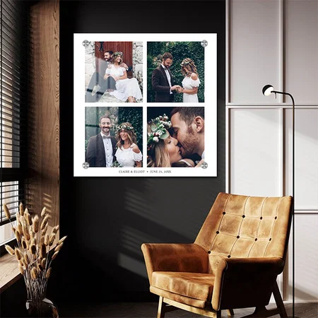 Square Collage Wedding Photo & Text Faux Customized Printed Square Acrylic Photo Frame