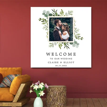 Eucalyptus Green Foliage Photo Wedding Welcome Customized Printed Square Acrylic Photo Frame