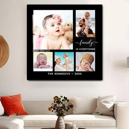 Family Name Quote 5 Photo Collage Black Customized Printed Square Acrylic Photo Frame