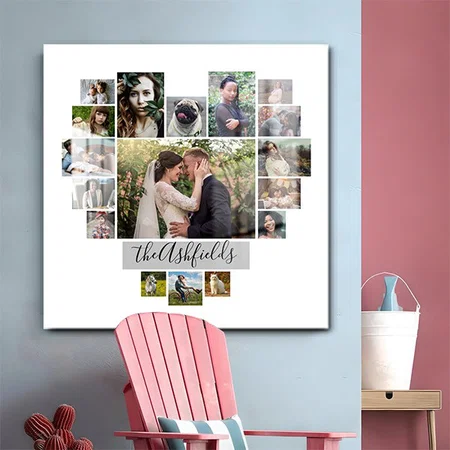 Family Photo Collage Heart 17 Pictures Name White Customized Printed Square Acrylic Photo Frame