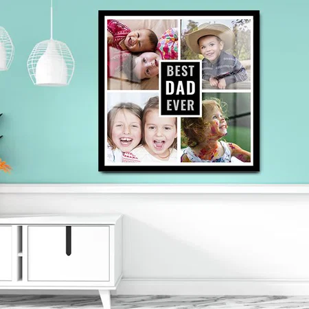 Best Dad Ever Father`s Day 4 Photo Collage Black Customized Printed Square Acrylic Photo Frame