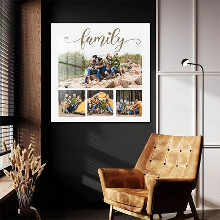 Four Family Photo Collage Cute Script Text Customized Printed Square Acrylic Photo Frame