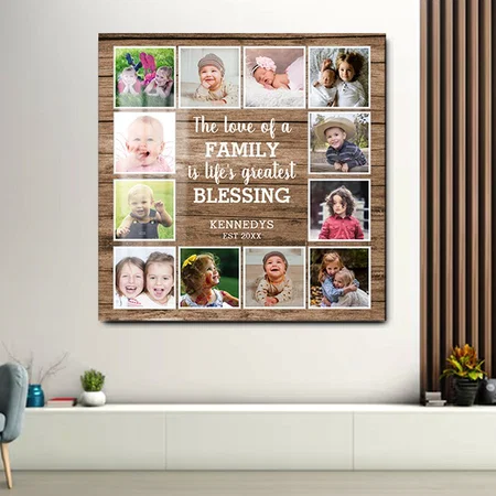 Family Blessing Quote 12 Photo Collage Rustic Wood Customized Printed Square Acrylic Photo Frame