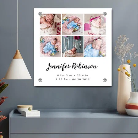 Birth Stat Photo White Customized Printed Square Acrylic Photo Frame