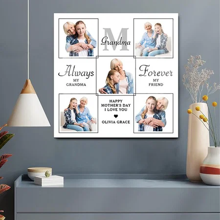 Stylish GRANDMA Personalized 5 Photo Collage Customized Printed Square Acrylic Photo Frame