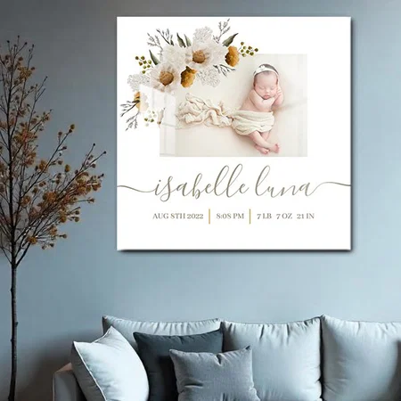 Newborn Birth Stats Customized Printed Square Acrylic Photo Frame