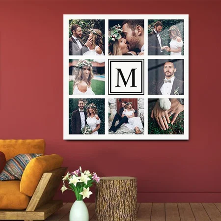 Custom Square Collage 8 Wedding Photo Monogram Customized Printed Square Acrylic Photo Frame