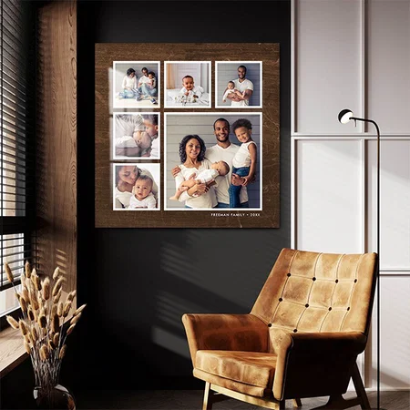Rustic Faux Barn Wood 6 Square Photo Collage Customized Printed Square Acrylic Photo Frame