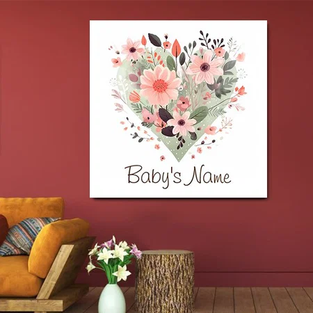 Floral Heart Canvas Print for Baby's Room Customized Printed Square Acrylic Photo Frame