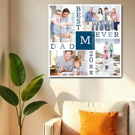 Best Dad Ever 4 Photo Collage Blue White Customized Printed Square Acrylic Photo Frame
