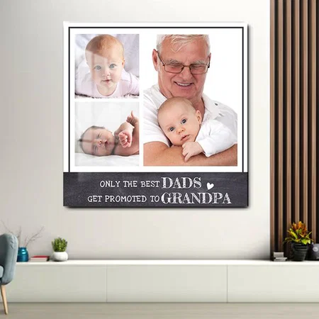 Best Dad Get Promoted To Grandpa 3 Photo Collage Customized Printed Square Acrylic Photo Frame