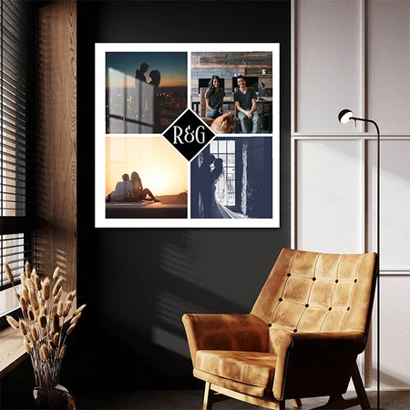 4 Photo Monogram Black Customized Printed Square Acrylic Photo Frame
