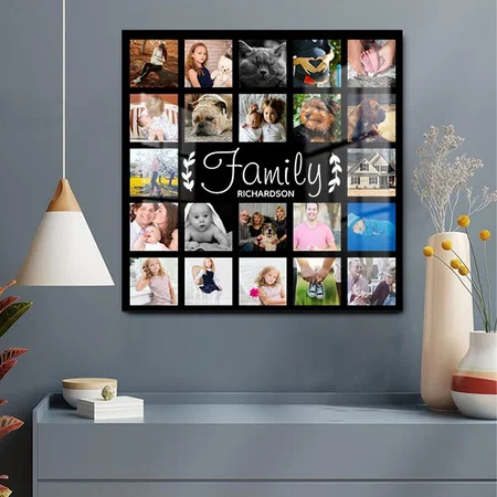 22 Photo Collage Family Name Customized Printed Square Acrylic Photo Frame
