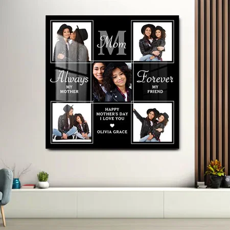 Elegant MOM 5 Photo Collage Monogram Unique Mom Customized Printed Square Acrylic Photo Frame