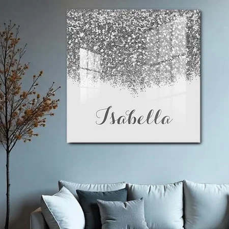 Personalized Silver Glitter Name Art Customized Printed Square Acrylic Photo Frame