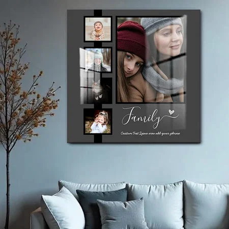 Family Custom Phrase or Name Photo Collage Customized Printed Square Acrylic Photo Frame