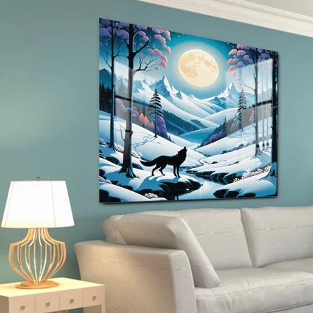 Moonlit Wolf in Winter Wonderland Customized Printed Square Acrylic Photo Frame