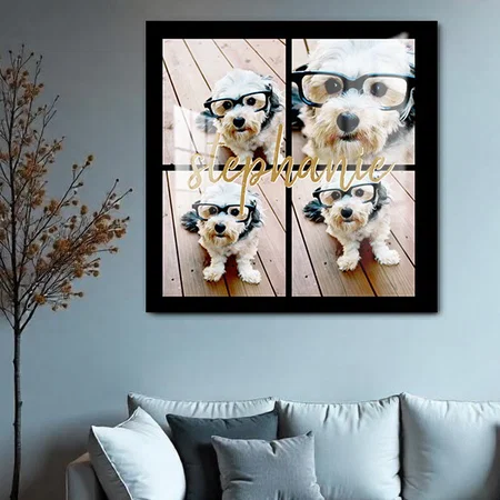 Create Your Own 4 Photo Collage - Script Name Customized Printed Square Acrylic Photo Frame