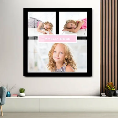 Personalized 3 Photo Black White Pink Collage Customized Printed Square Acrylic Photo Frame