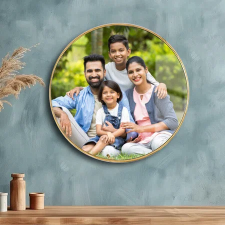 Circle with Golden Border Customized Acrylic Photo Wall Frame