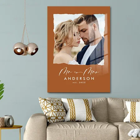 Wedding Personalized Modern Photo Mr and Mrs Customized Printed Rectangle Vertical Acrylic Photo Frame