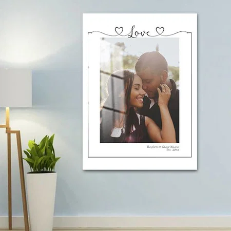 Photo Love Heart Typography Customized Printed Rectangle Vertical Acrylic Photo Frame