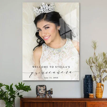 Elegant and Simple Quincea?era Welcome Photo Customized Printed Rectangle Vertical Acrylic Photo Frame