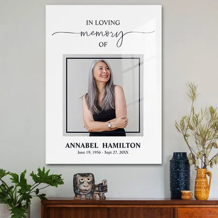 Simple Elegant Memorial Funeral Photo Welcome Sign Customized Printed Rectangle Vertical Acrylic Photo Frame