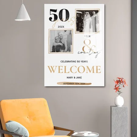 50th Golden Wedding Anniversary Then & Now Welcome Customized Printed Rectangle Vertical Acrylic Photo Frame